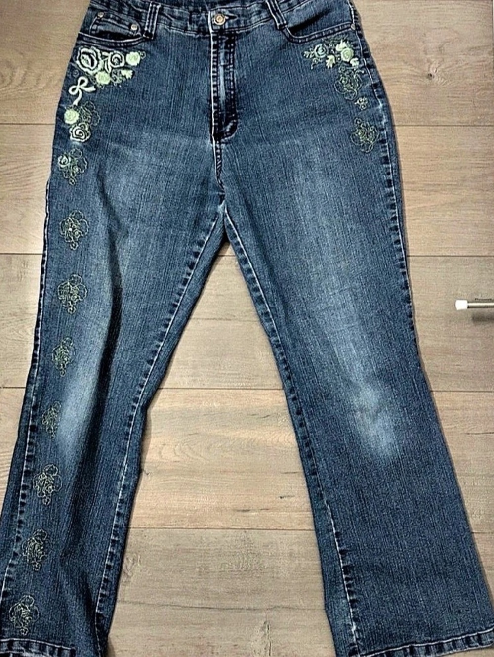 SHYGER Embroidered Wide Leg Jeans Blue XXL